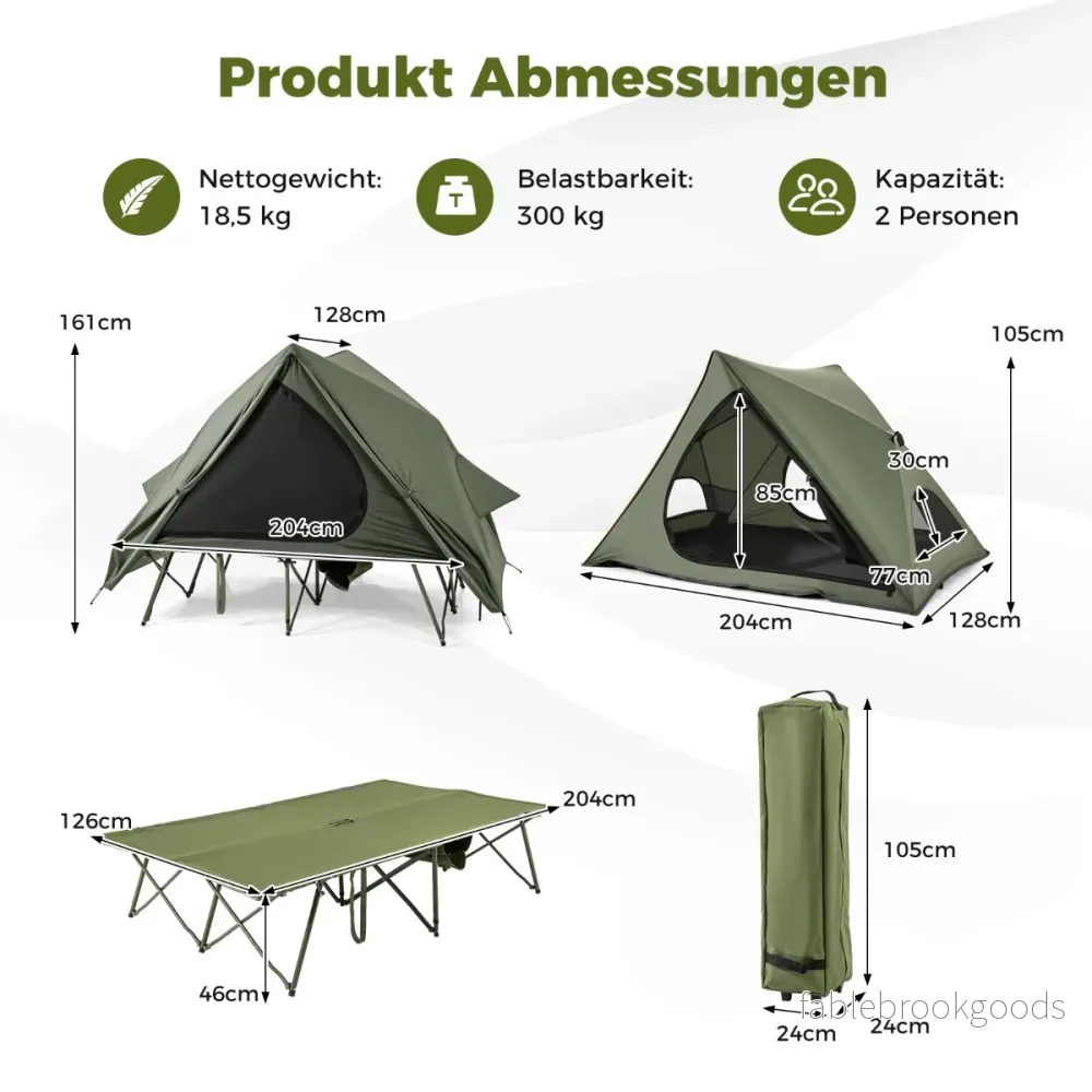 Fältbädd – med tält för personer campingbädd regnskydd och nät dörrar fönster rullväska – 2 2 – Grön - Bild 2