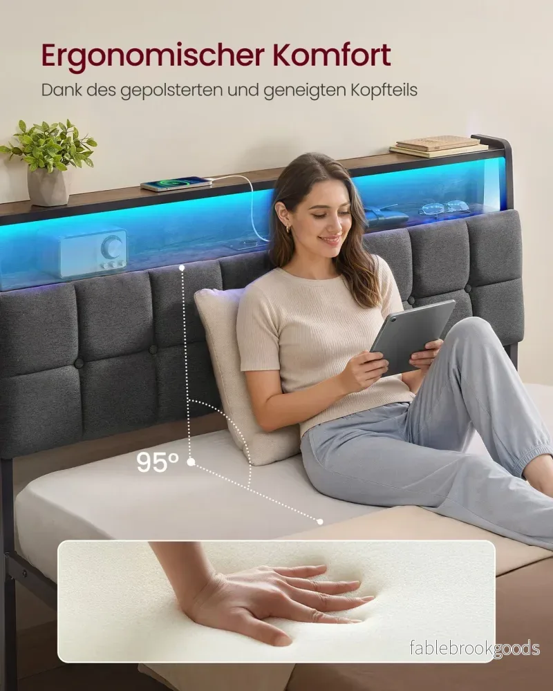 Metalen Bed - 140 x 200 cm - Met Opbergruimte - Ledverlichting - Matzwart - Bild 3