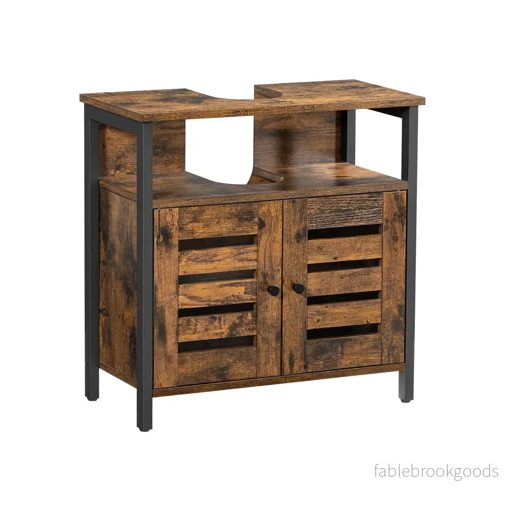 Tvättställsskåp – Vintage look – Träskiva – Brun-Svart Tvättställsskåp – Vintage look – Träskiva – Brun-Svart