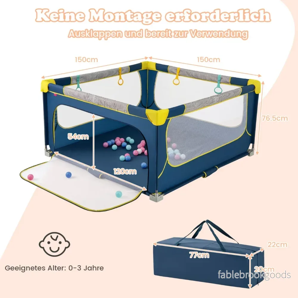 Fällställe – Baby hopfällbar Lekplats med bollar handtag och dragkedjedörr – 50 4 150 x 150 cm – Blå - Bild 2