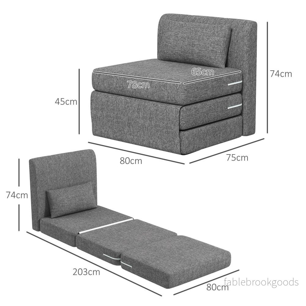 Bäddsoffa och golvstol, 240 kg belastning, grått linne - Bild 3
