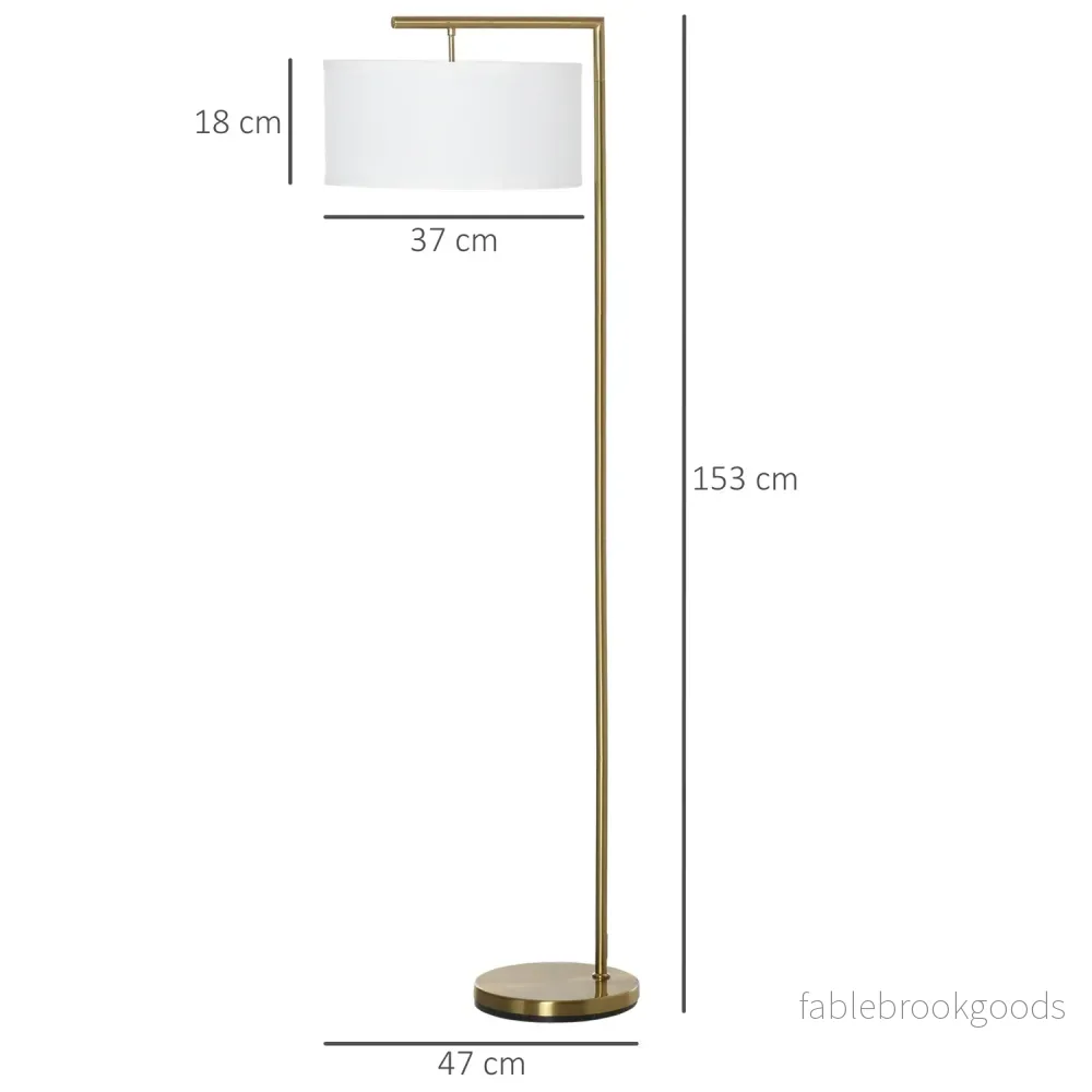 Guld & vit golvlampa, E27 Sockel – stål & linne, 153cm - Bild 3