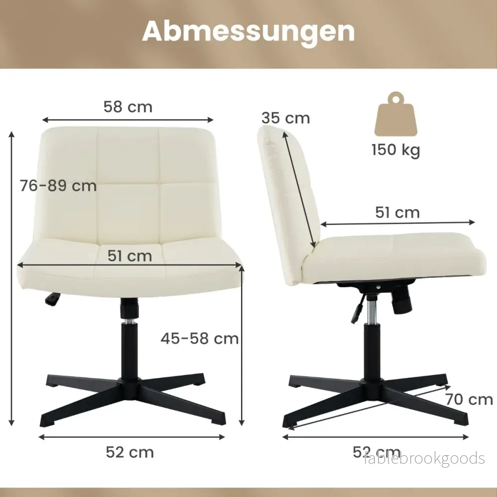 Kontorsstol – utan armstöd Skrivbordsstol med bred sits och gungfunktion Konstläder för hemmakontor – Beige - Bild 2