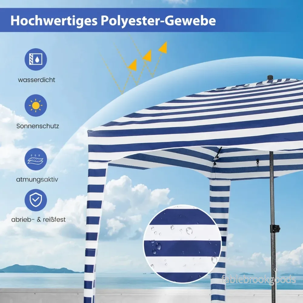 Solskydd – med avtagbar sidovägg och sandsäckar bärväska – 8 183 x 183 cm – Blå och vit - Bild 3