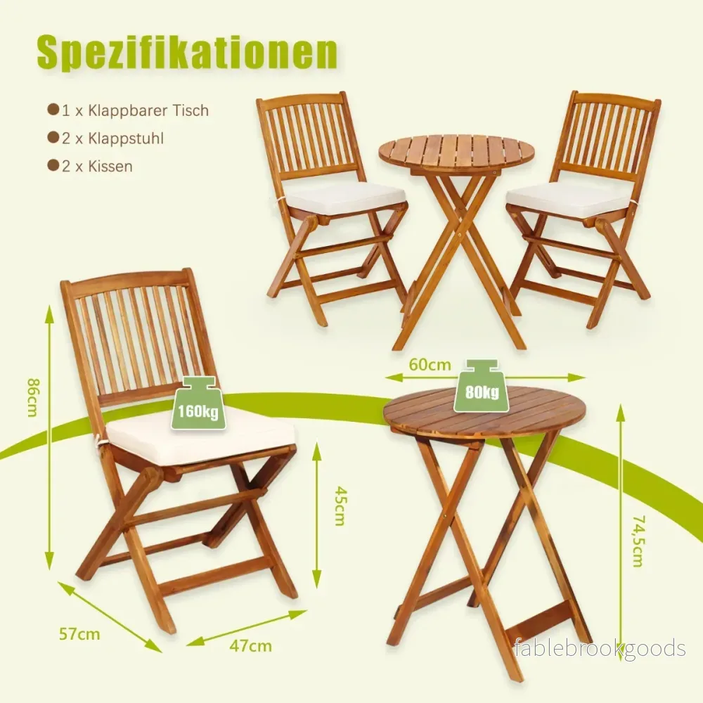 Trädgårdsmöbelset – delat balkongmöbelset med stolar och runt soffbord av akaciaträ hopfällbart bistroset för terrass – 3 2 – Beige - Bild 2