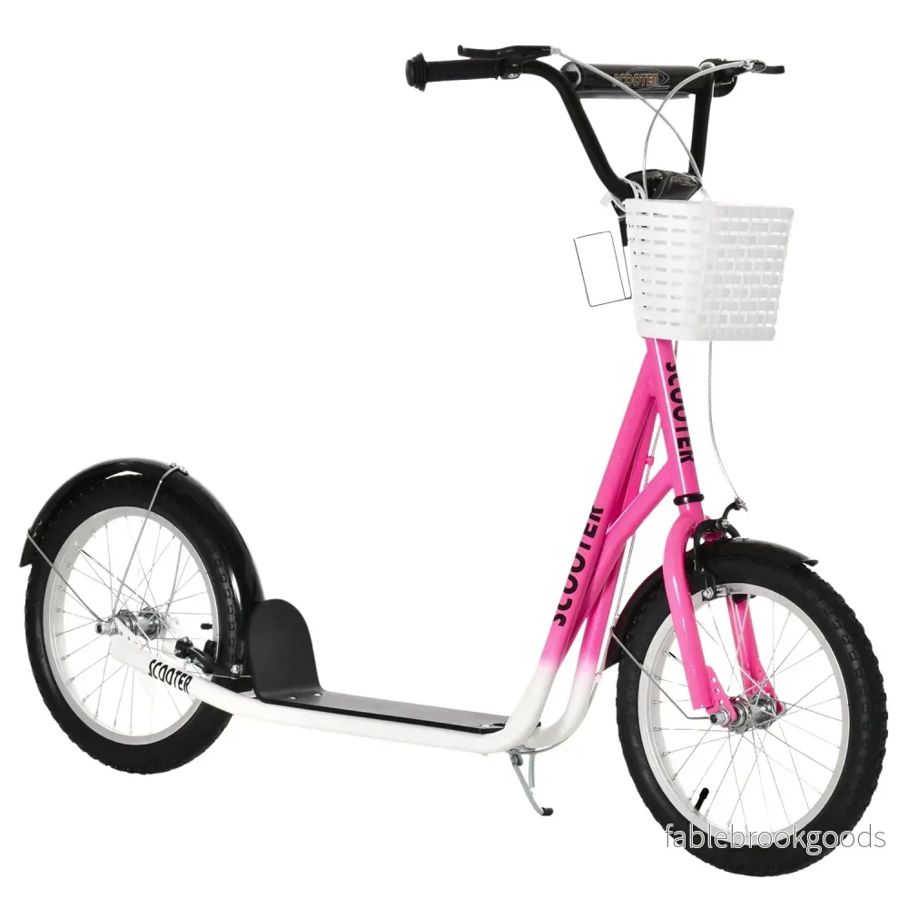 Barnsparkcykel i rosa och vit, justerbar höjd, med korg Barnsparkcykel i rosa och vit, justerbar höjd, med korg