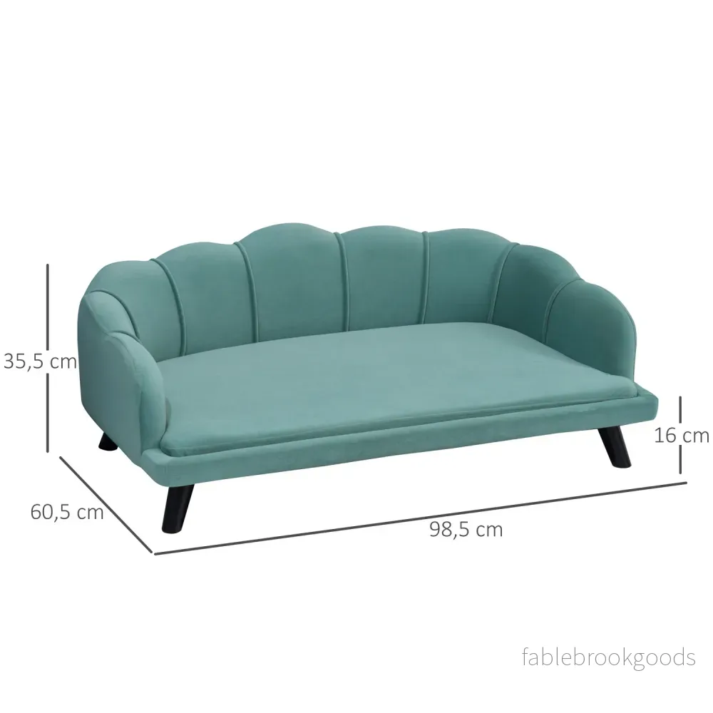 Husdjurssoffa med ryggstöd & träben, mjukt tyg, grönt - Bild 3