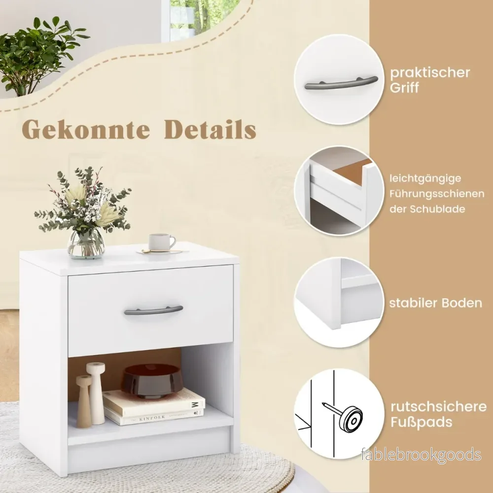 Sängbord – med låda Litet sidobord öppet fack – 38,5 x 28 x 40,5 cm – Vit - Bild 3