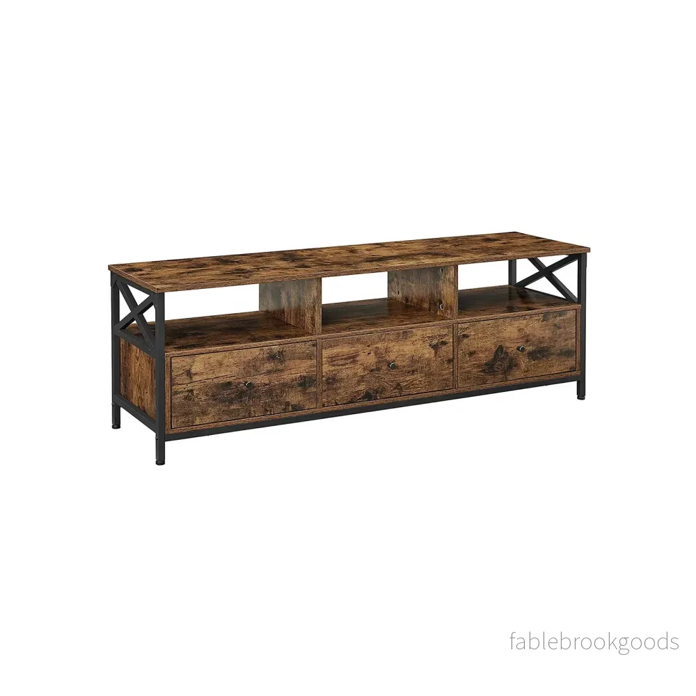 TV-skåp – 3 lådor – Industriell design – Vintage brun-svart
