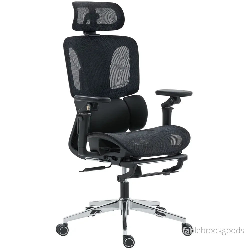 Ergonomisk kontorsstol, justerbart svank- och nackstöd, svart nät