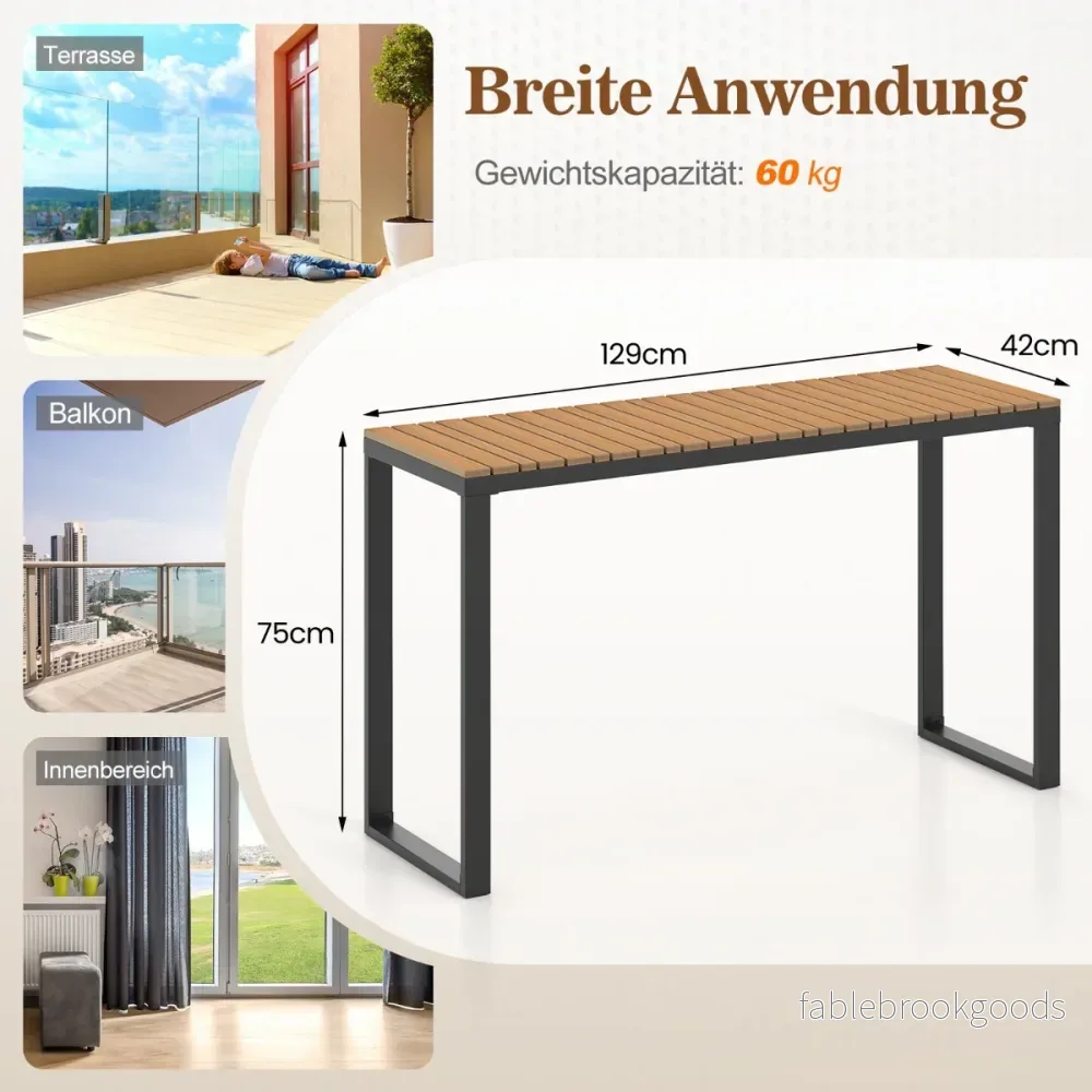 Väderbeständig – trädgårdsbord med WPC bordsskiva och metallram terrassbord balkongbord – Brun - Bild 2