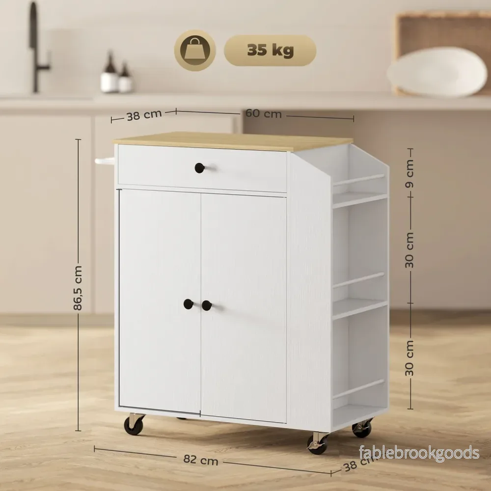 White Kitchen Trolley Island – Hjul, lådor & handduksställ - Bild 3