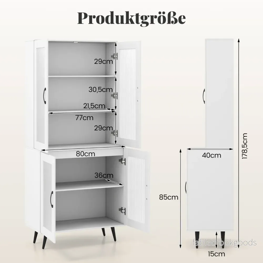 Hög – köksskåp med transparenta dörrar och justerbar hylla bufféskåp – 4 – Vit - Bild 2