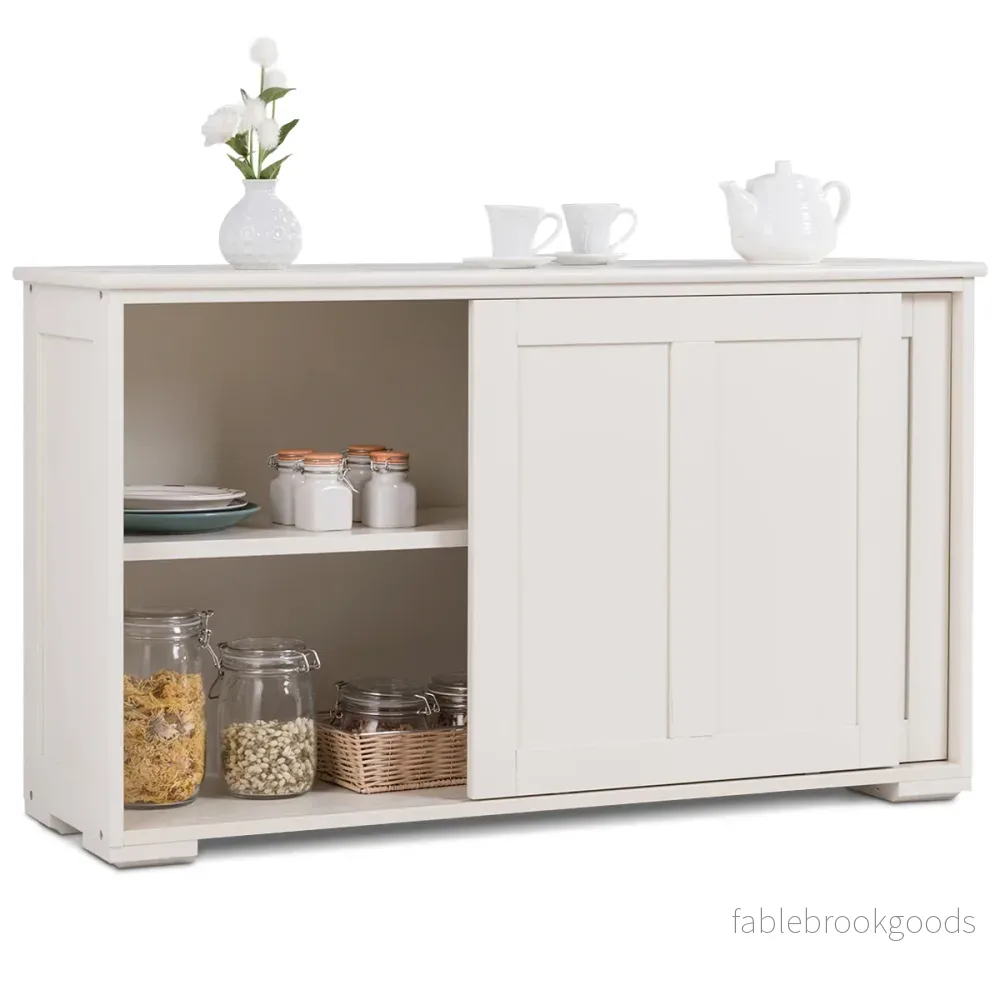 Skänk – Köksskåp Sidoskåp med skjutdörrar Vit/Brun – 106,5 x 33 x 60 cm – Beige - Bild 3