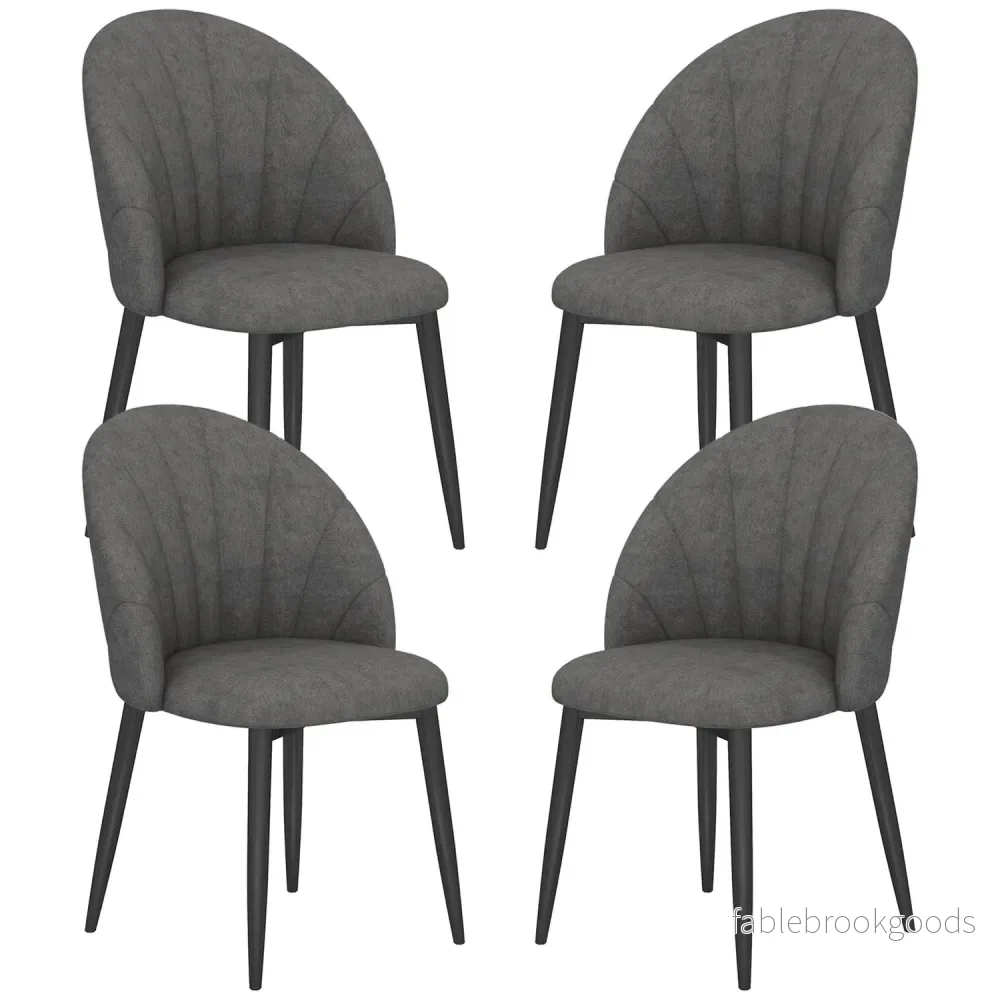 Set med 4 matstolar i sammet, ergonomiska, mörkgrå