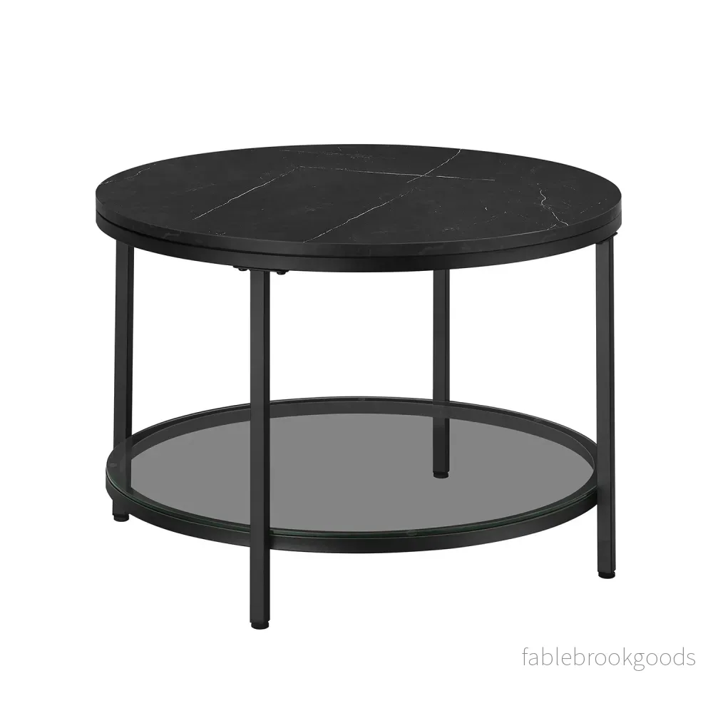 Soffbord – 2 plan – glasskiva – svart marmor