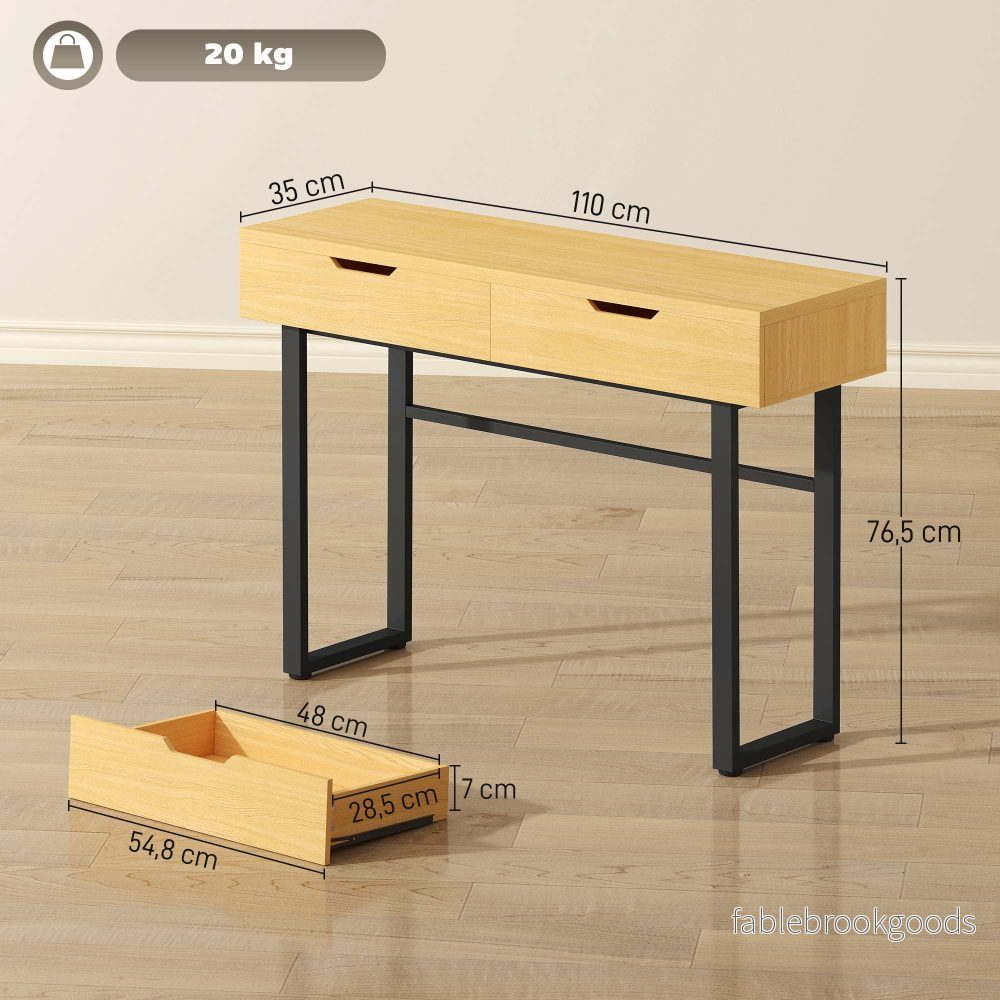 Konsolbord med 2 lådor, metallram, 110x35x76,5 cm - Bild 3