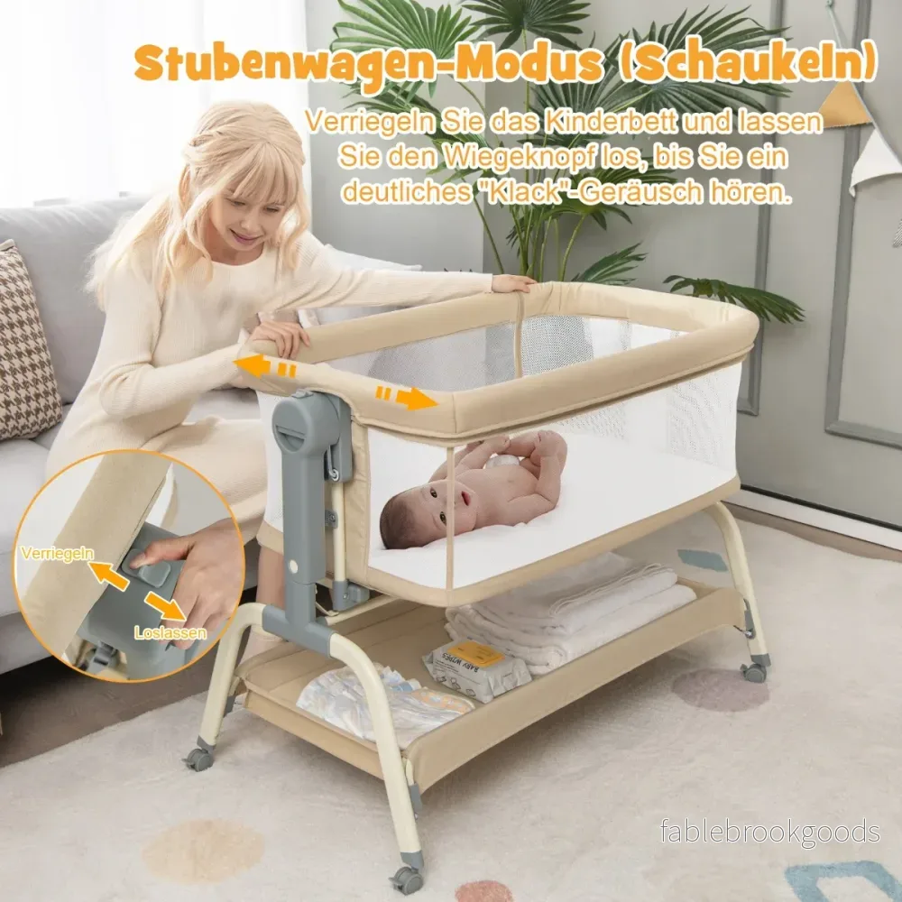 i – mobil babysäng med myggnät och madrass justerbara höjder – 4 1 6 – Beige - Bild 2