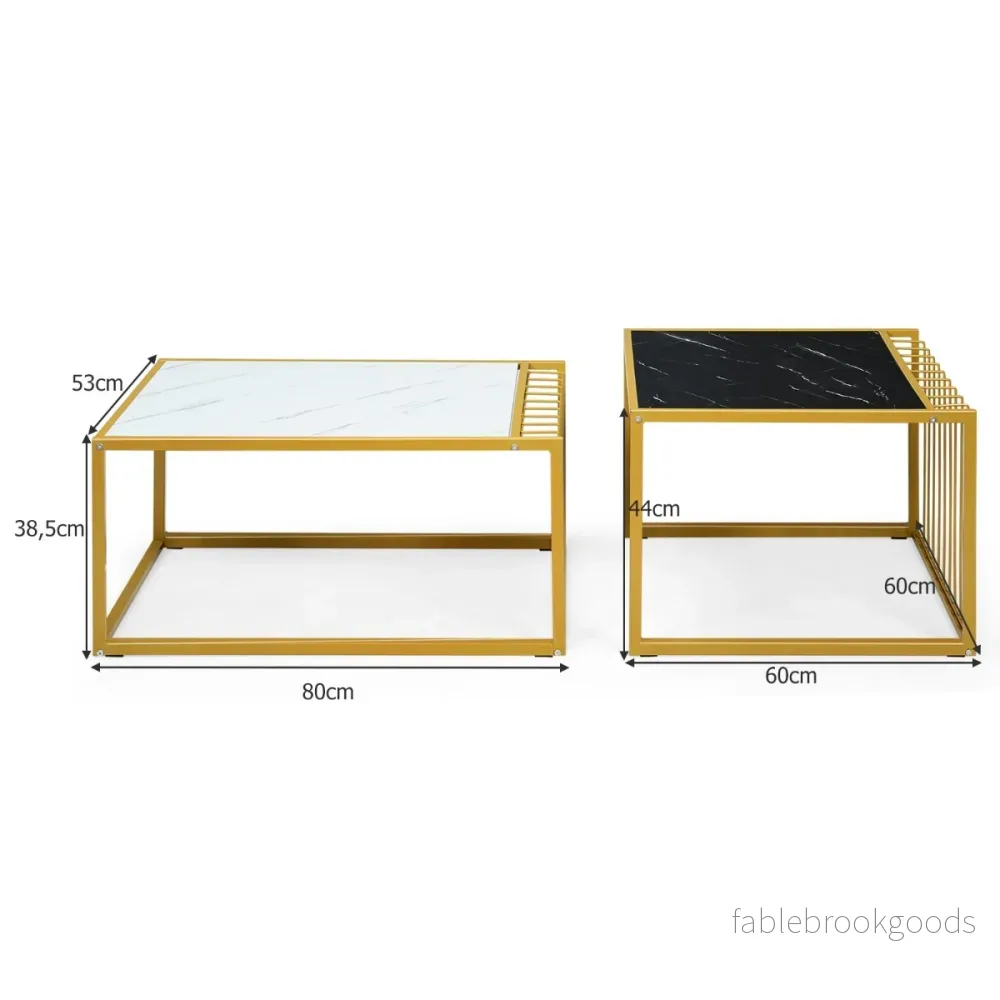 Sidobordsset – Soffbord Häckningsbord Marmor Modernt Gul + – 2 x – Svart och vit - Bild 2