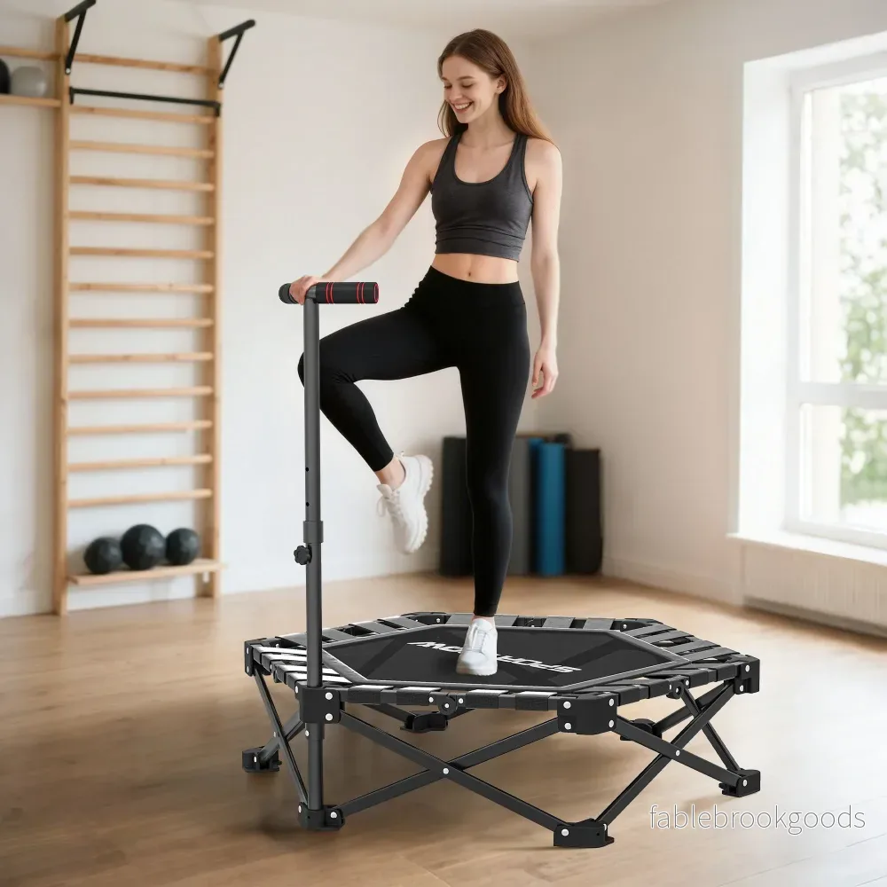 Hopfällbar fitnesstrampolin med justerbar T-stång, 120 kg kapacitet - Bild 2