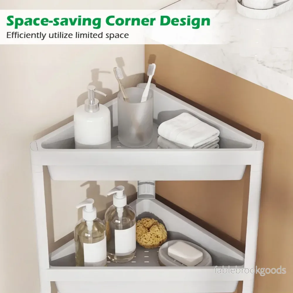 pack – hörnhylla med avtagbar design och dräneringshål fristående badrumshylla Vitt – 2 – Vit - Bild 3