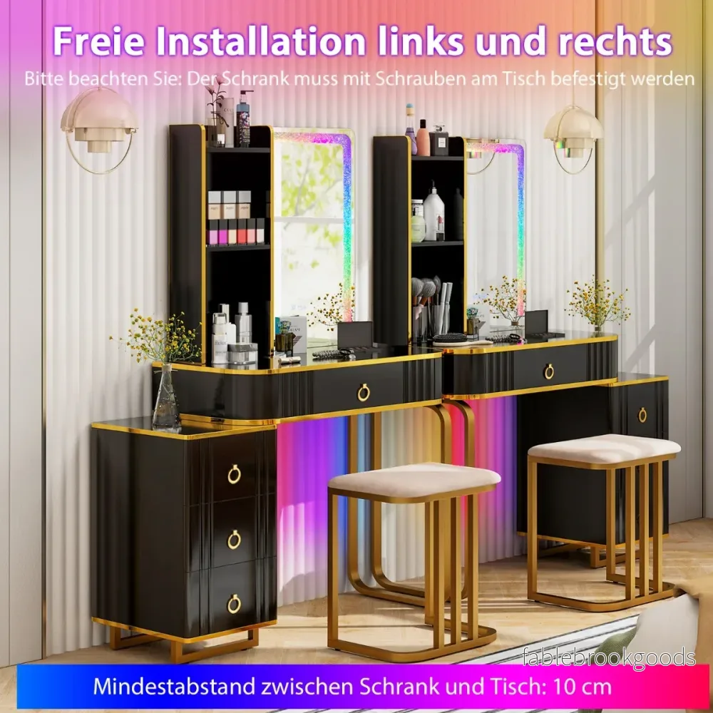 Sminkbord – med LED belysning dynamiska och statiska dimbara lampor – 7 7 – Svart - Bild 3