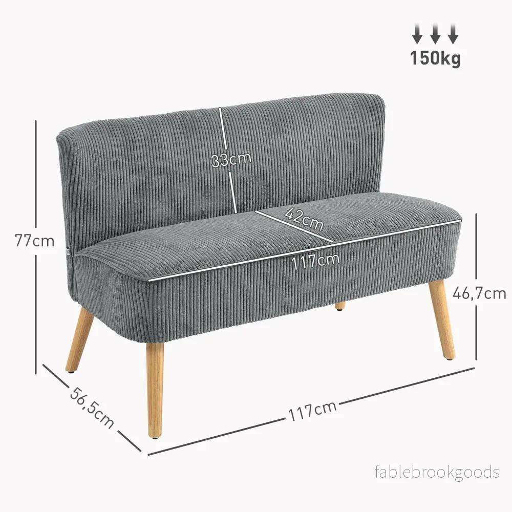 2-sits grå manchestersoffa, träben, vadderad klädsel - Bild 3