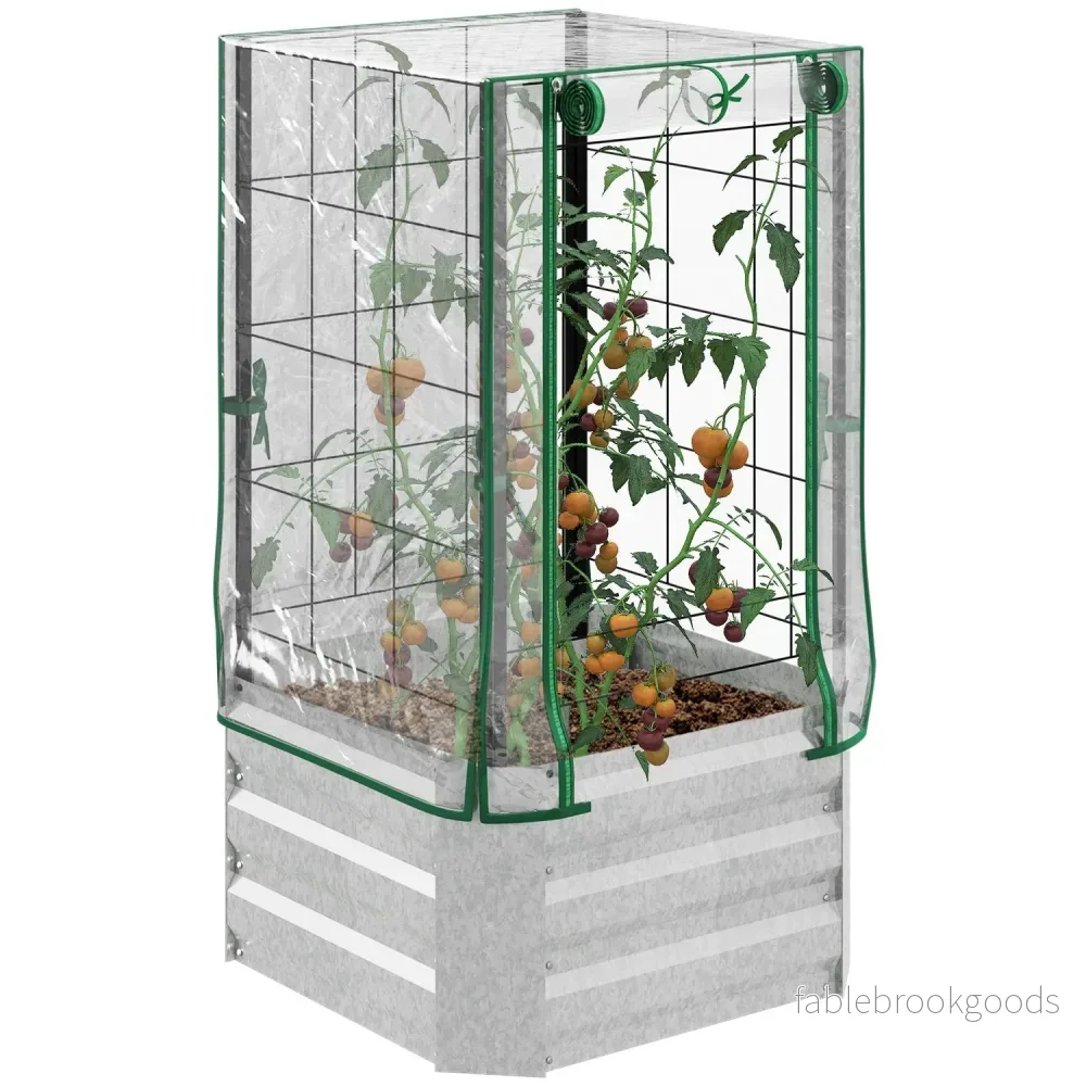 Upphöjd trädgårdsbäddset med överdrag & spaljé för vinstockar, 53x53x90cm