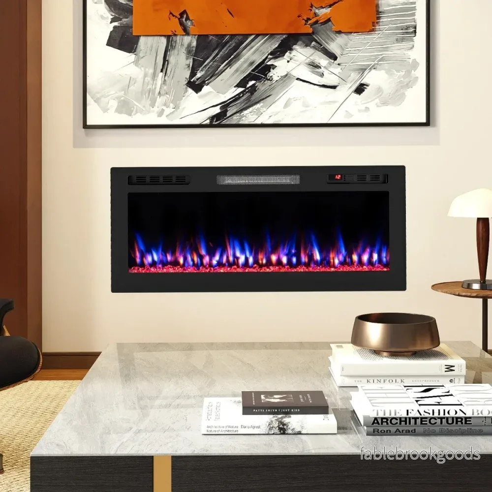 42'' – Elektrisk öppen spis 750W/1500W Inbyggd med APP WLAN kompatibel och fjärrkontroll Väggmonterad – Svart - Bild 3