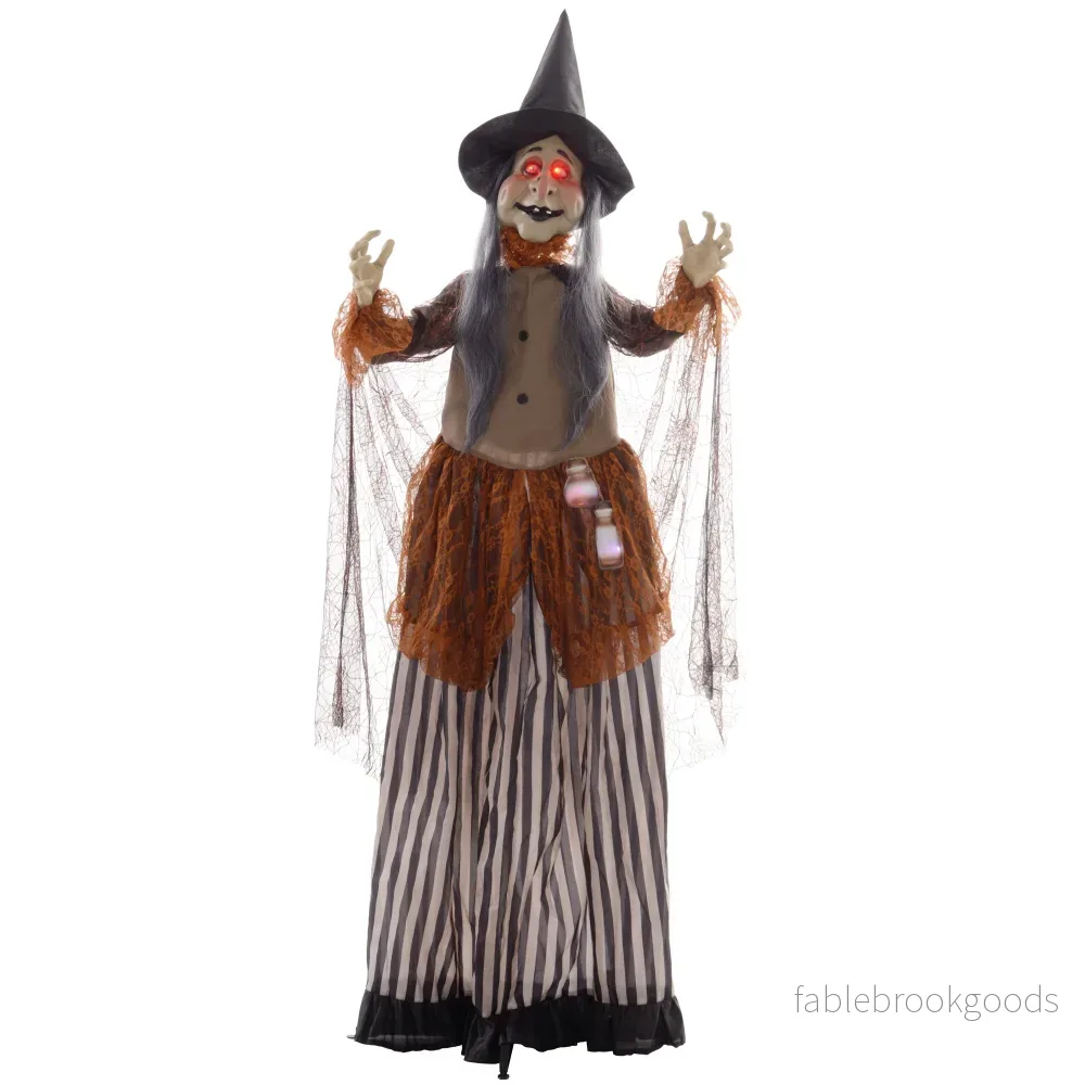 Animerad Halloweenhäxdekoration med röda ögon, 183 cm