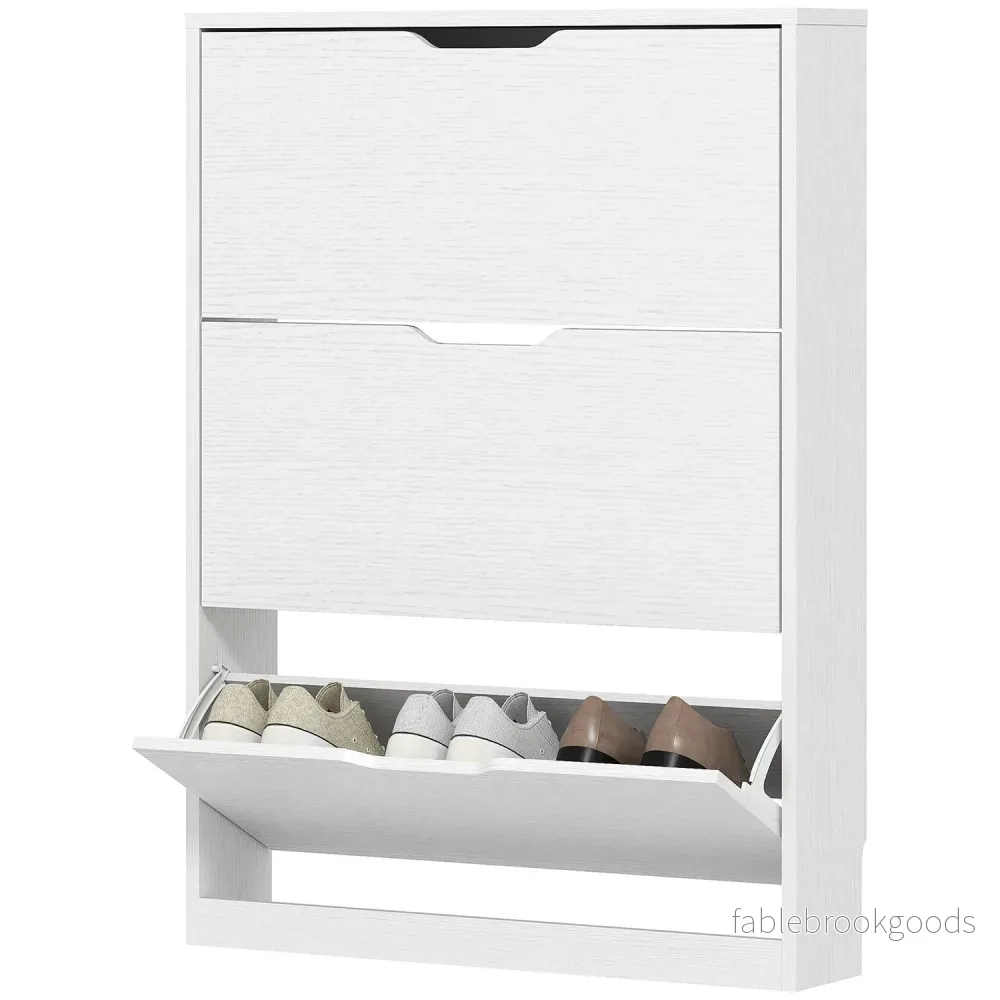 Smalt vitt skoskåp för 9-12 par, 3 klaffar, 80x17x108 cm