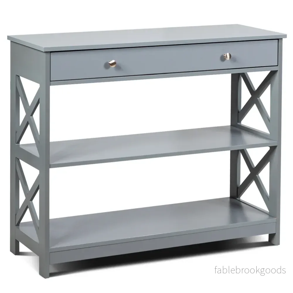 Konsolbord – våningar med låda hallbord av trä grått – 3 100 x 30 x 80 cm – Grå