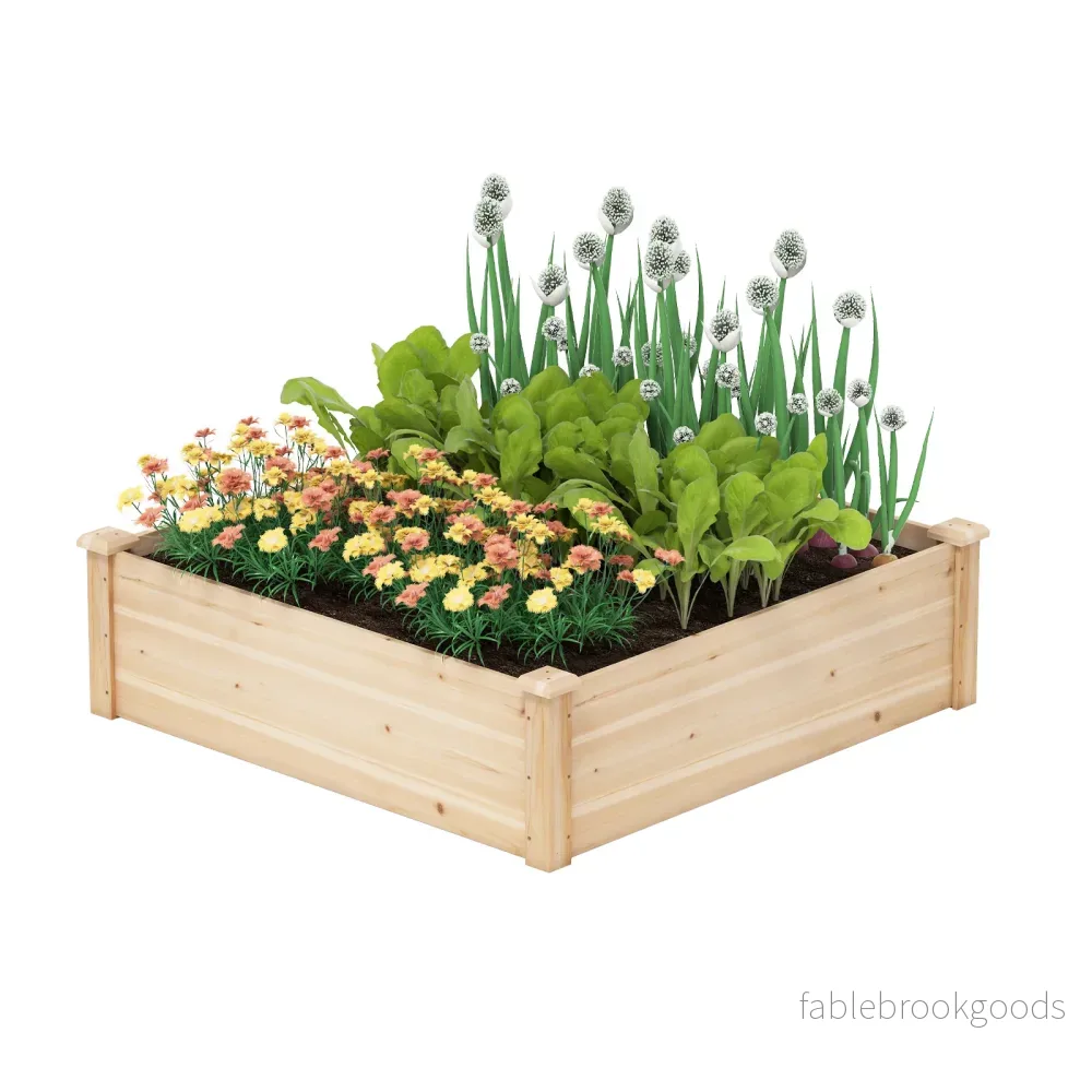 Blomlåda – Högbädd Trä Planteringslåda Fyrkantig Trädgårdsbädd med Öppen Botten Planteringsbädd för Gräsmatta Terrass – 102 x 102 x 30 cm – Natur