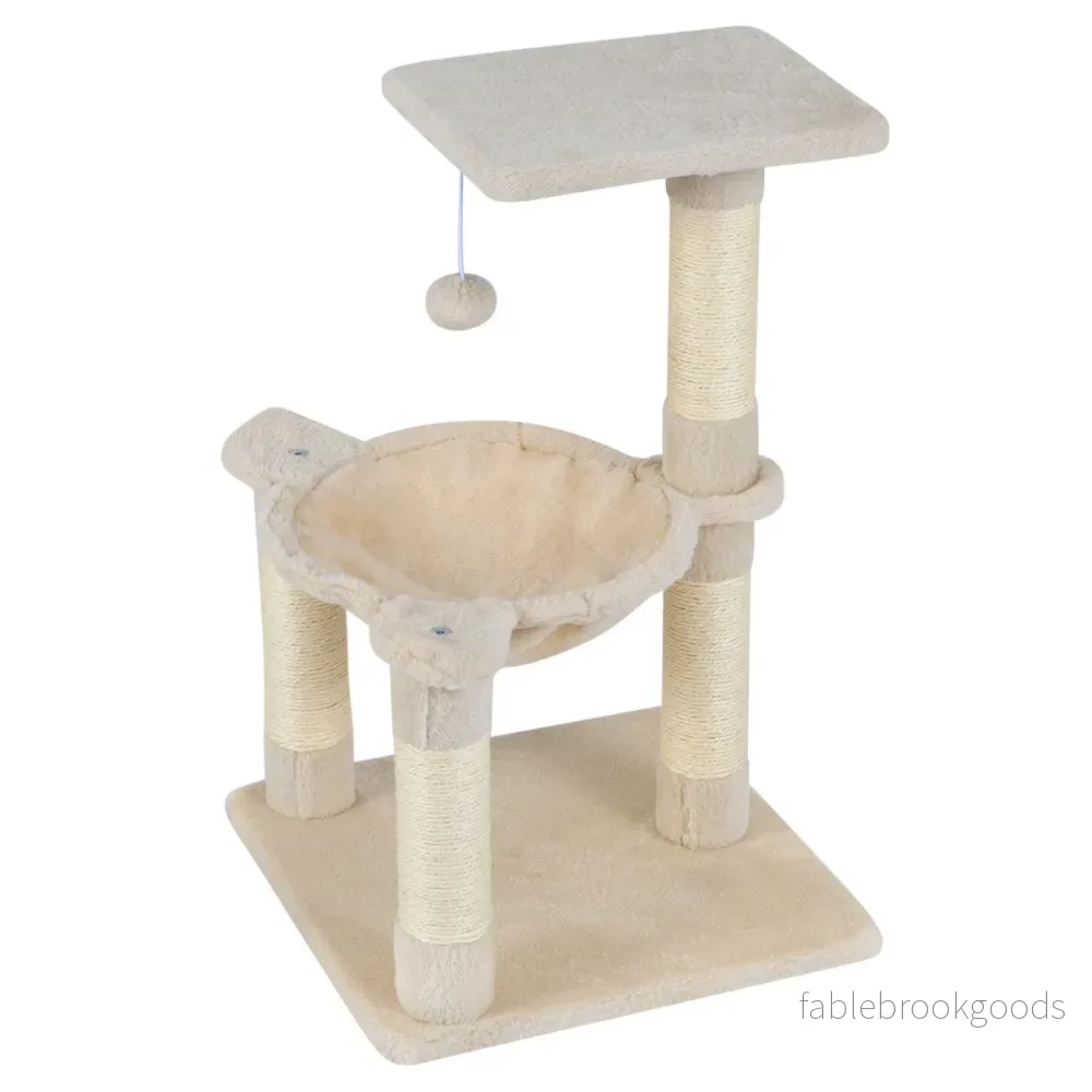 Kattträd – Utsiktsplats Hängmatta Sisal Kratstammar Boll Klättringsplattförmar – 64 Cm – Beige