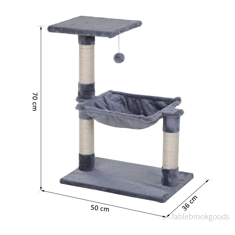 Grå kattträd med sisalskrapstolpe och plyschhängmatta - Bild 3