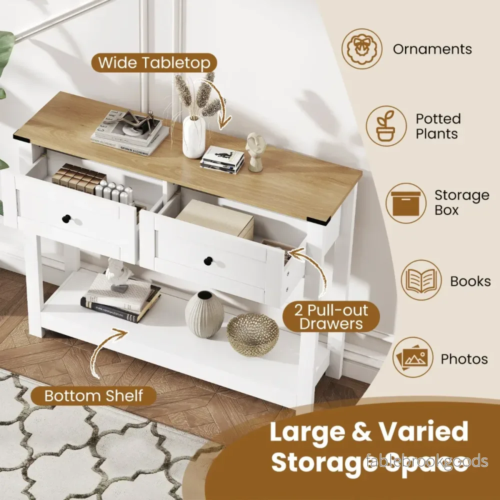 Konsolbord – med lådor och hylla Smalt sidobord Modern entrébord Vitt – 2 – Vit - Bild 3