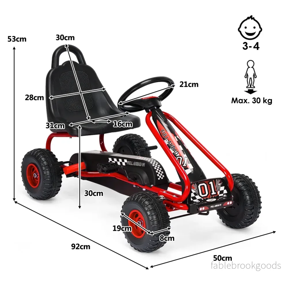 Gokart – med justerbar sits och handbromspedal Bil upp till lastkapacitet Go Cart – 30 kg – Röd - Bild 2