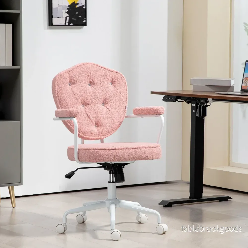 Ergonomisk rosa kontorsstol, Teddy Fleece, höjdjusterbar - Bild 2