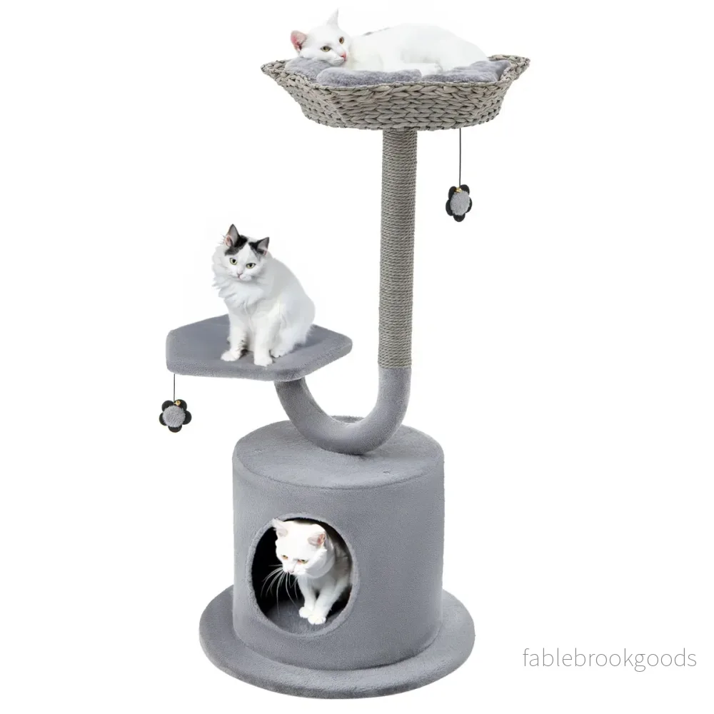 Inomhus – kattträd med böjd metallram nivå Cat Activity Center – 3 – Grå