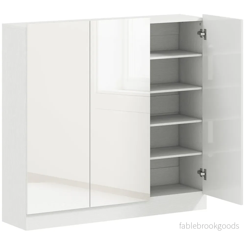 Skoskåp, 10 hyllor, ventilation, mjukstängning, vitt trä