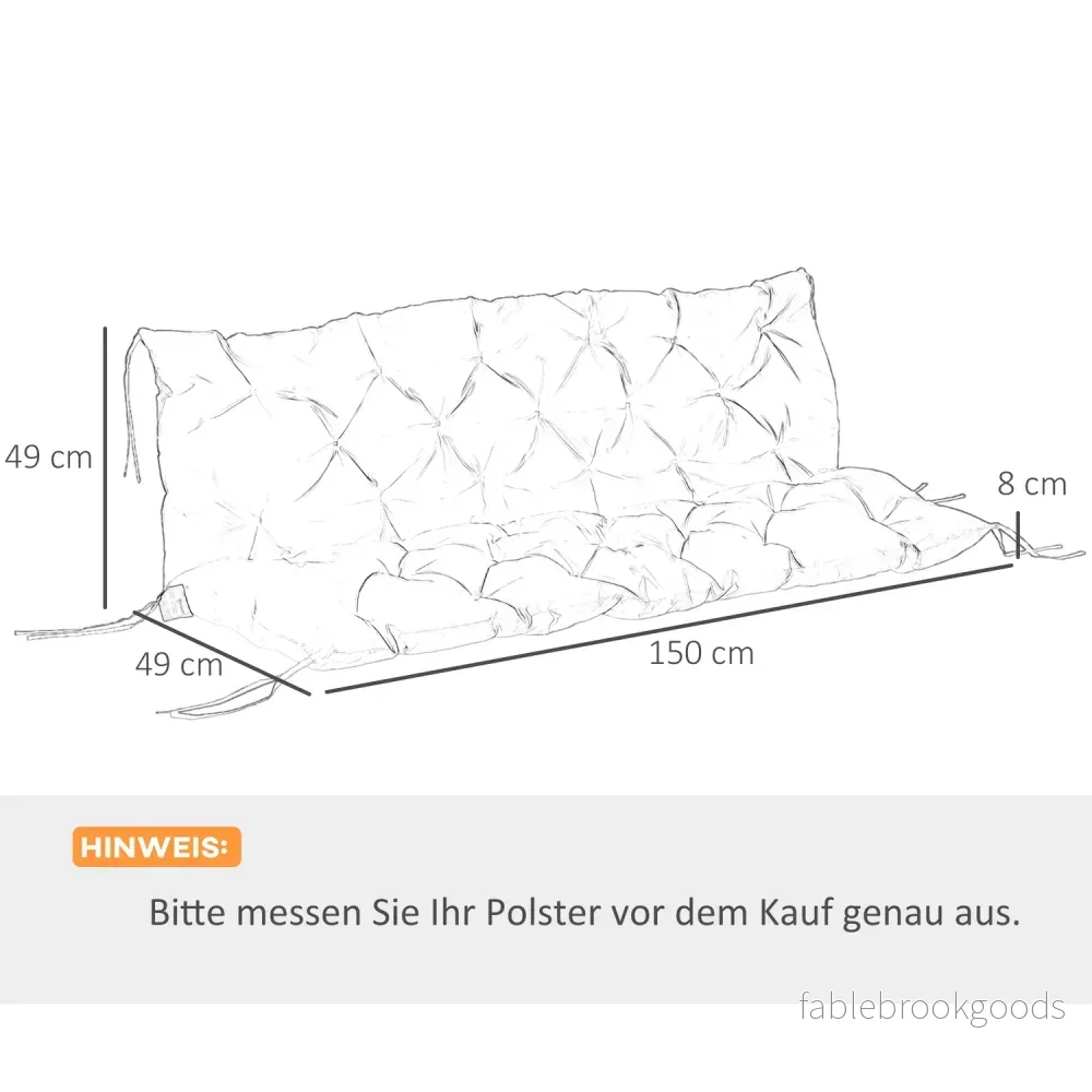 Röd utomhusbänkkudde med knytband, 3-sits, 150x98x8 cm - Bild 3