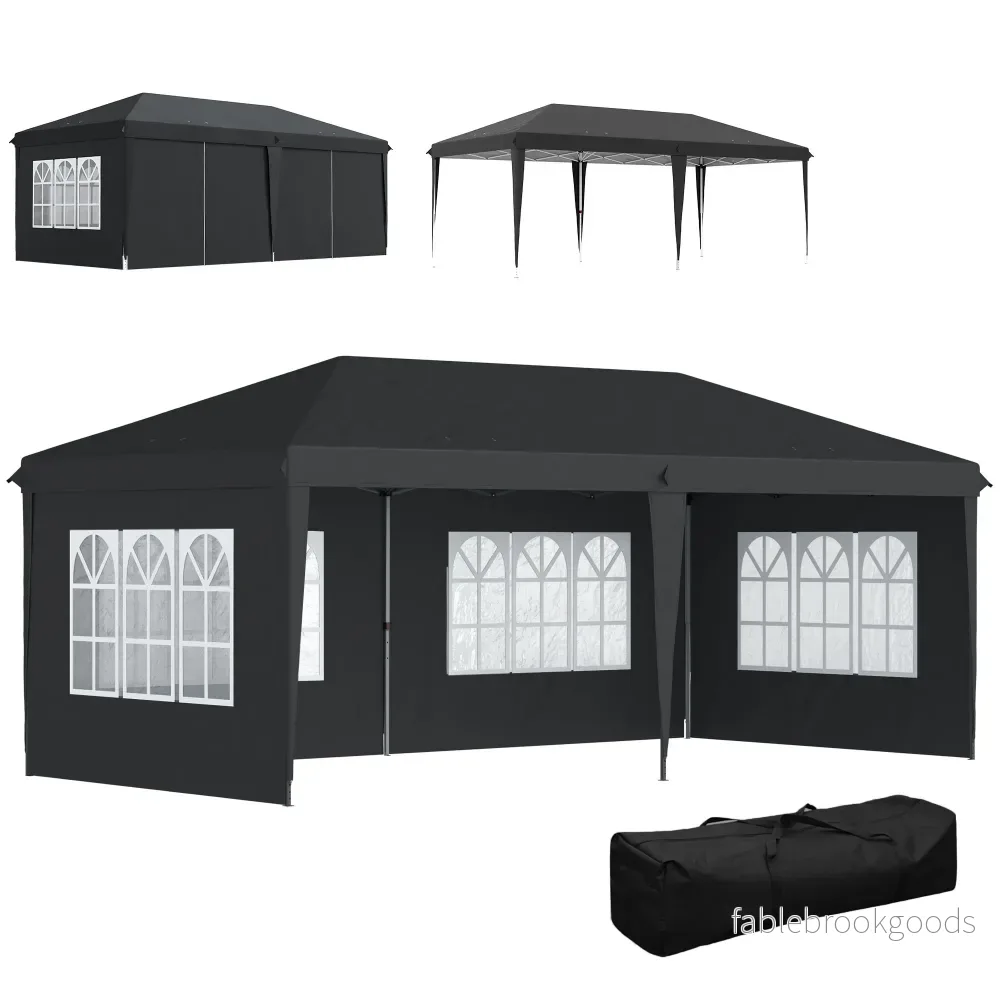 Vattentät popup-paviljong 3x6m med UV-skydd, svart