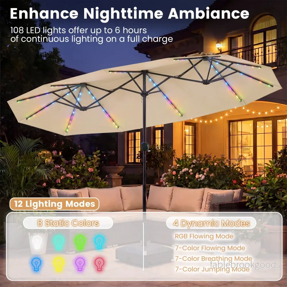 Dubbelsolparasoll – med LED belysning rektangulärt trädgårdsparassoll – 400 x 210 cm – Beige - Bild 3