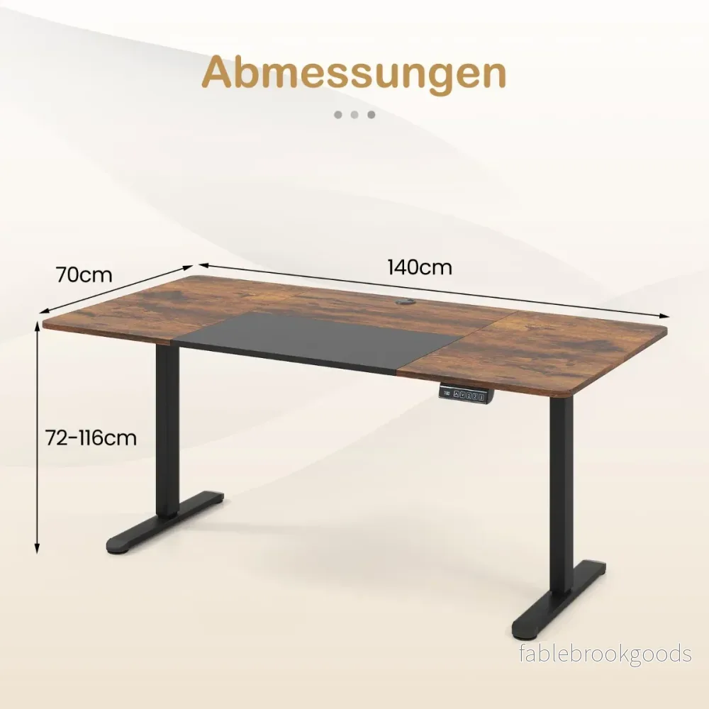 Elektriskt – ståbord höj och sänkbart skrivbord ergonomiskt sitt Brunt – 140 x 70 cm – Brun - Bild 2