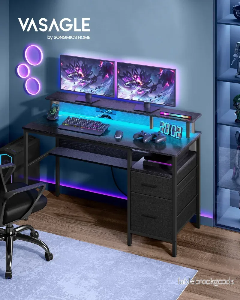 Skrivbord med lådor och bildskärmsställ – modern design – svart - Bild 2