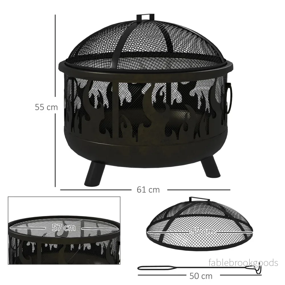 Eldskål med gnistskydd & grill – metall, Ø61cm - Bild 3
