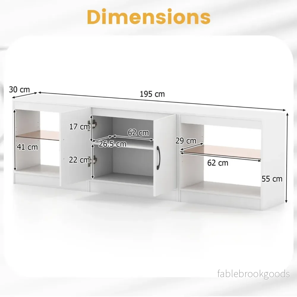 i – TV Skåp för upp till Tum Lowboard med LED Belysning och Justerbart Glas Hylla – 3 1 85 – Vit - Bild 2