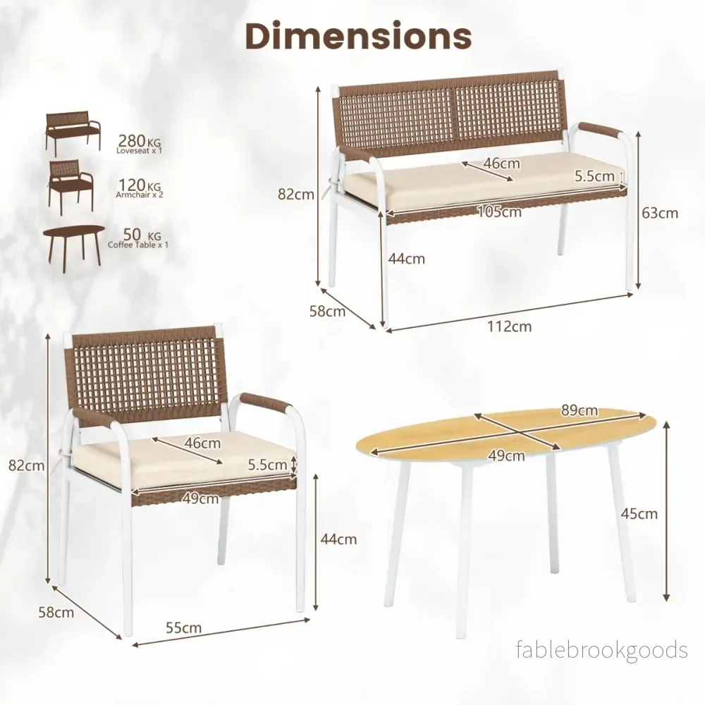delat – trädgardsmöbelset PE rotting tvåsitssoffa och fåtöljer med mjuka sittdynor bord säkerhetsglas – 4 2 – Beige - Bild 2