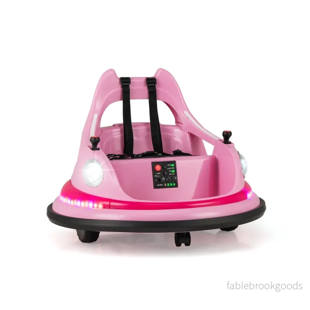 Barn – El Bumpercar 12V Batteri drivet med Fjärrkontroll och Dubbel Joystick 360° Svängning – Rosa