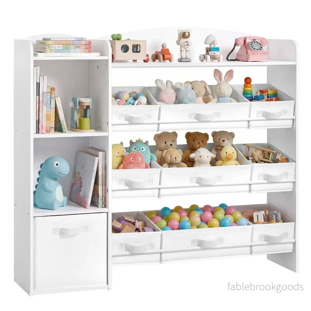 Speelgoedopbergrek - 30 x 113,1 x 104 cm - Wolkenwit - Maximaal 120 kg belastbaar - Vliesstof, spaanplaat, MDF